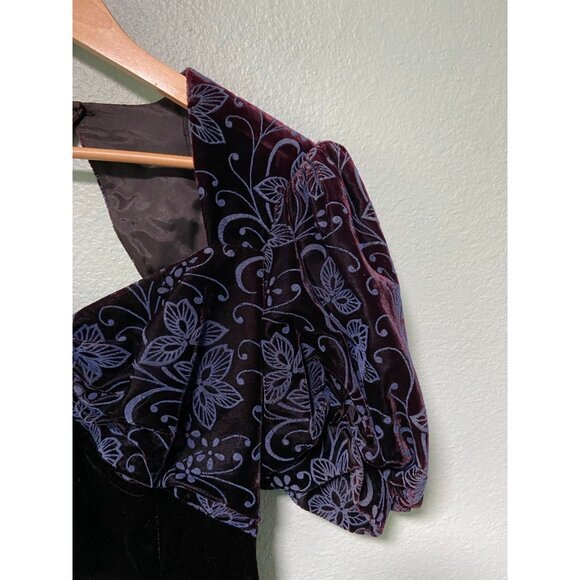 Vintage Scott McClintock Women's Blue and Purple‎ Floral Velvet Open Back Dress - Picture 7 of 12